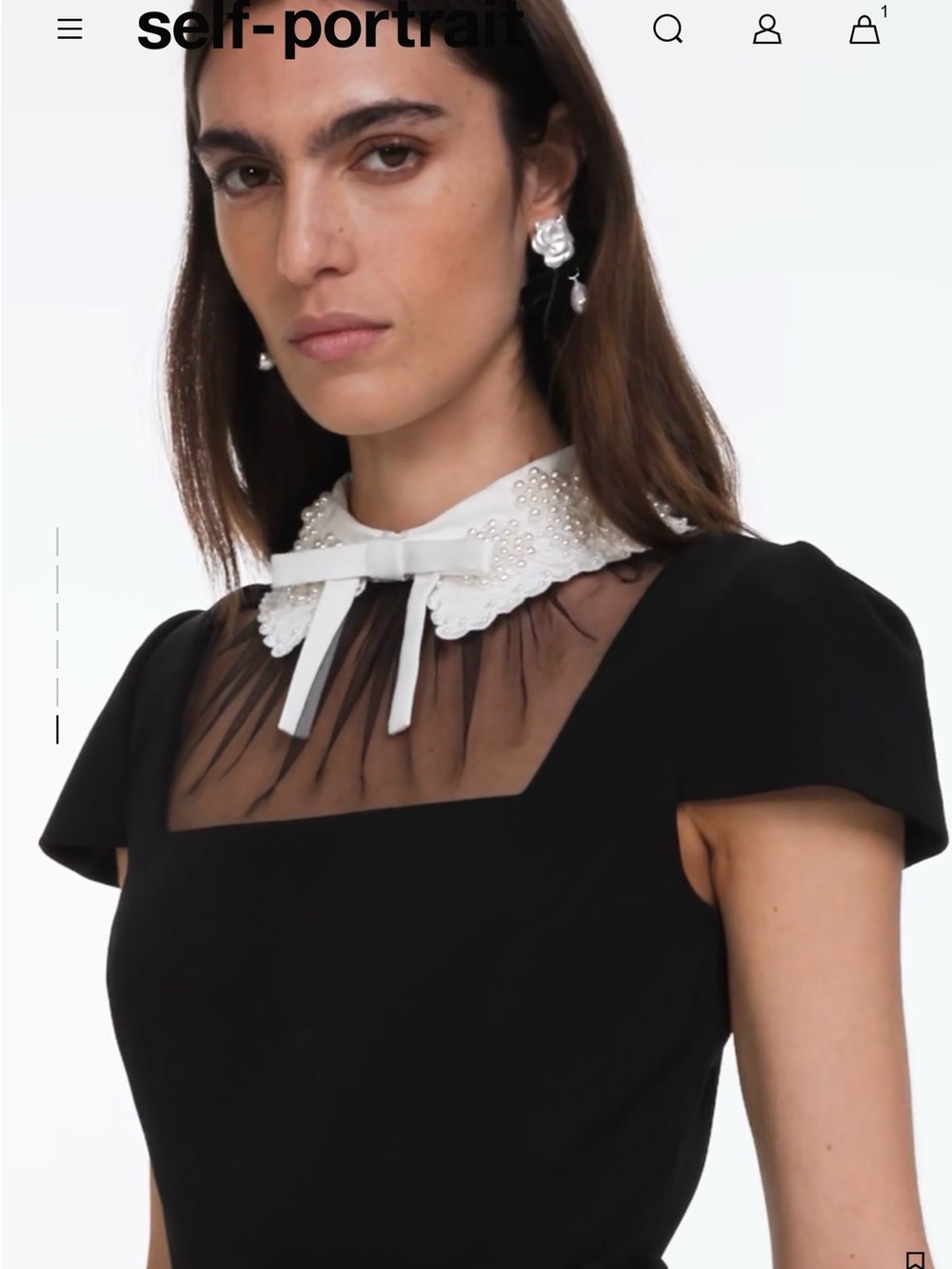 Self-Portrait BLACK CREPE BOW COLLAR TOP